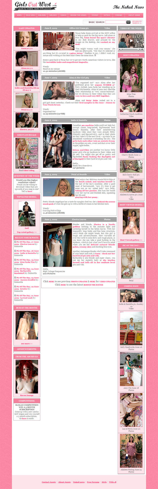 Girls Out West members area screenshot