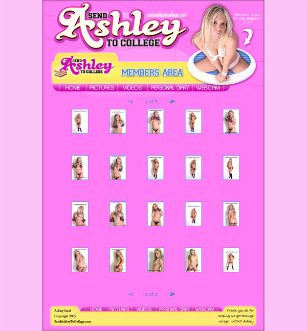 Send Ashley to College members area screenshot