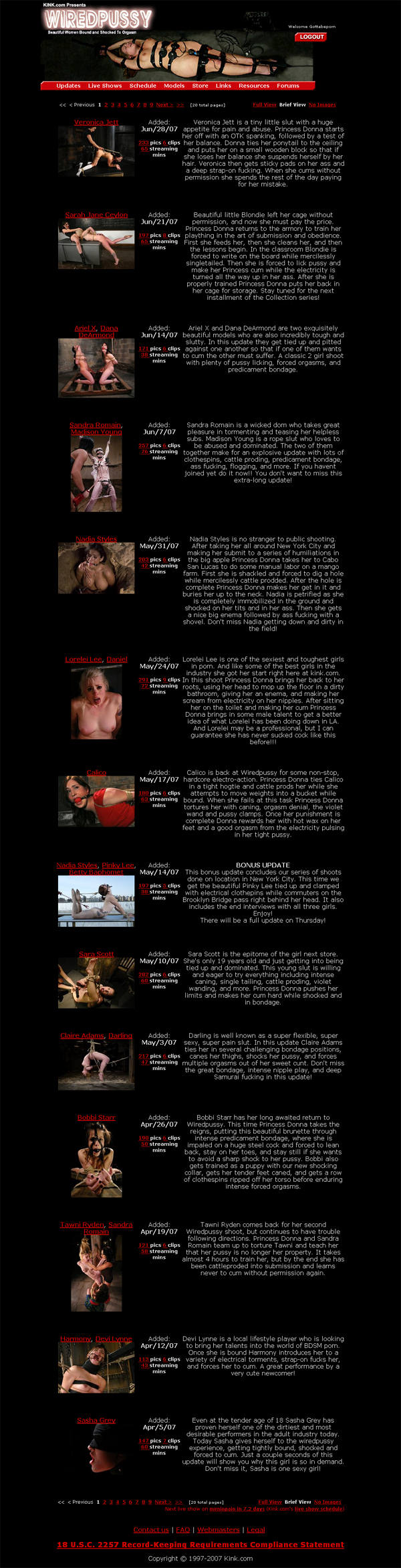 Wired Pussy members area screenshot